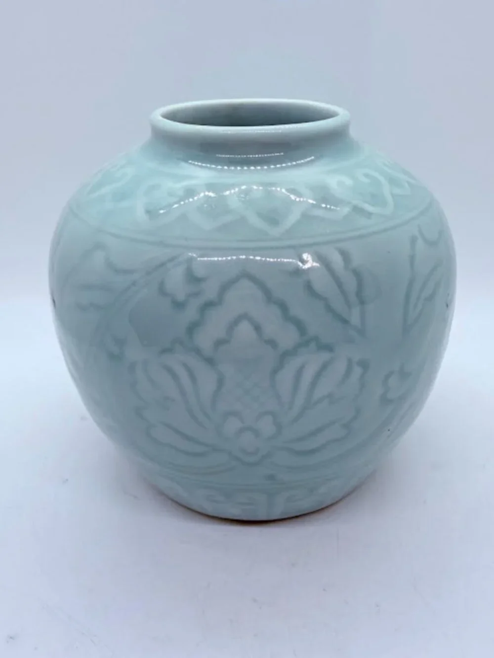Vintage Celadon Glaze Chinese Pottery Vase Light Green Ginger Jar 5